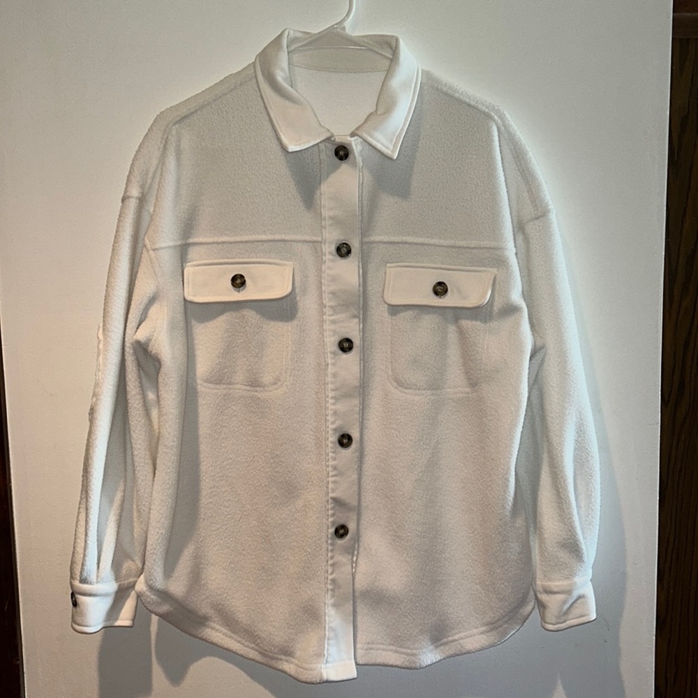 White Soft Button Down Shacket Medium - image 1